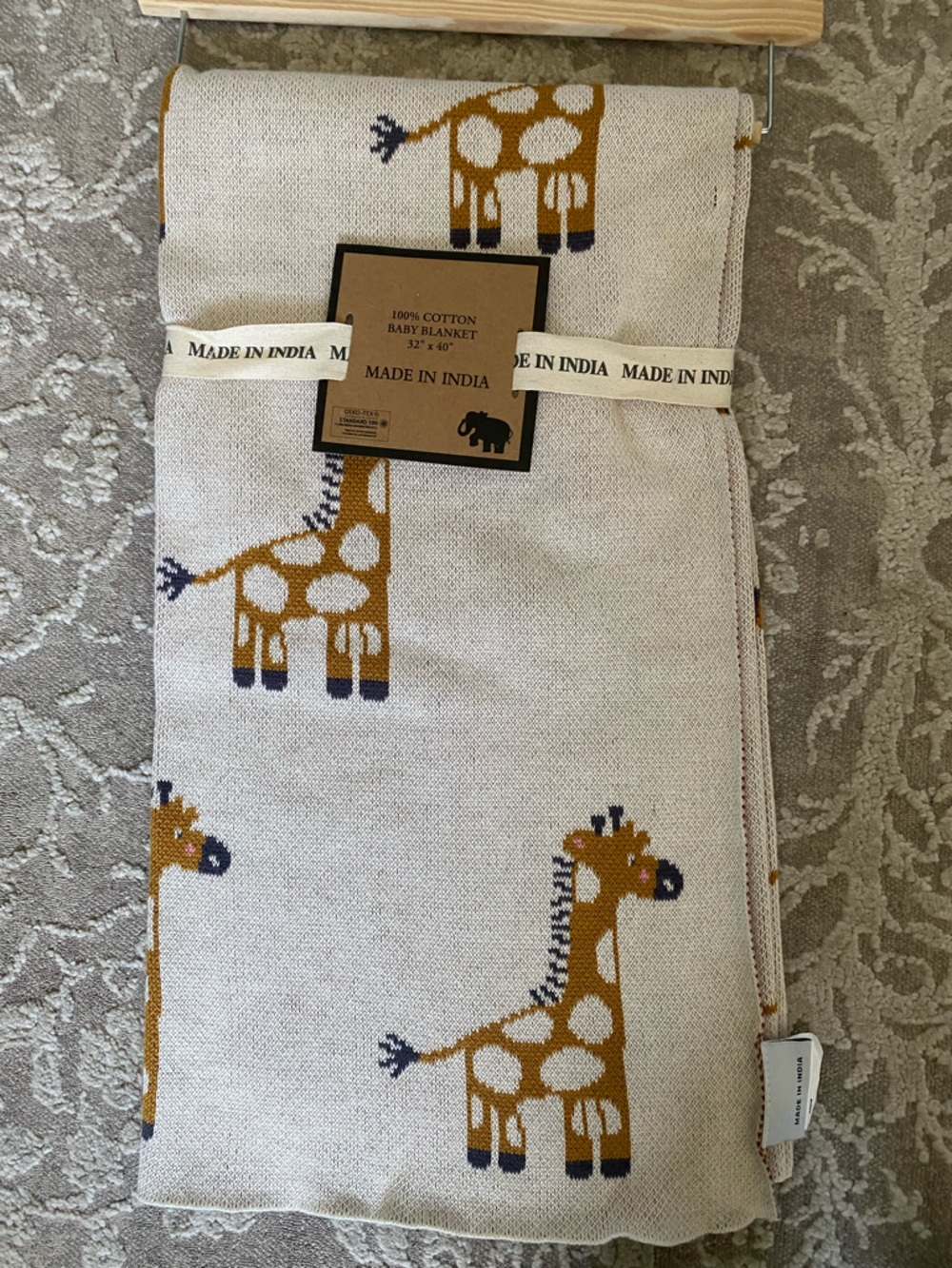 Giraffe Baby Blanket - Cream & Mustard